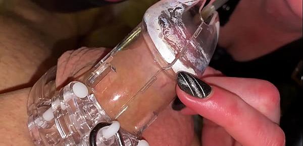  POV Playing with Dick in Chastity Belt make him Limp and Hard